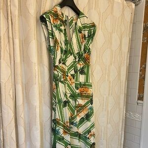 Green and White Patterned Women's Dress